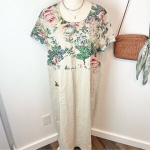 Vintage Cottage Core Lagenlook Floral Linen Blend Maxi Dress 18